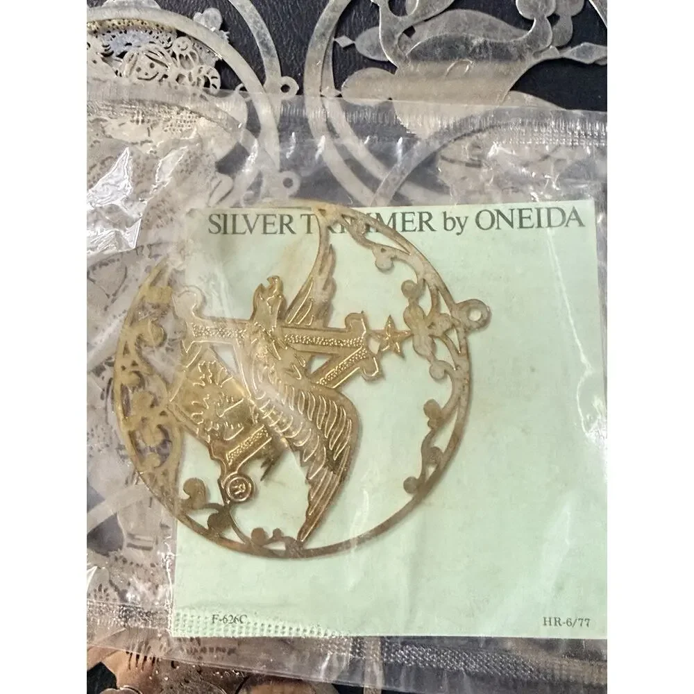 Vintage Oneida Silver Trimmer Silverplate Christmas Ornament Lot Santa Reindeer